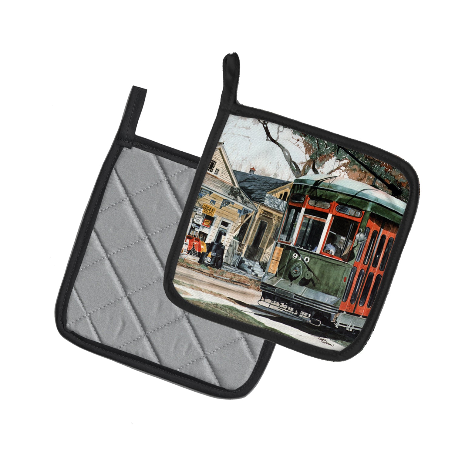 Caroline's Treasures New Orleans Street Car Pot Holders - Set of 2 Decorative Kitchen Helpers | Made in the USA 8108PTHD