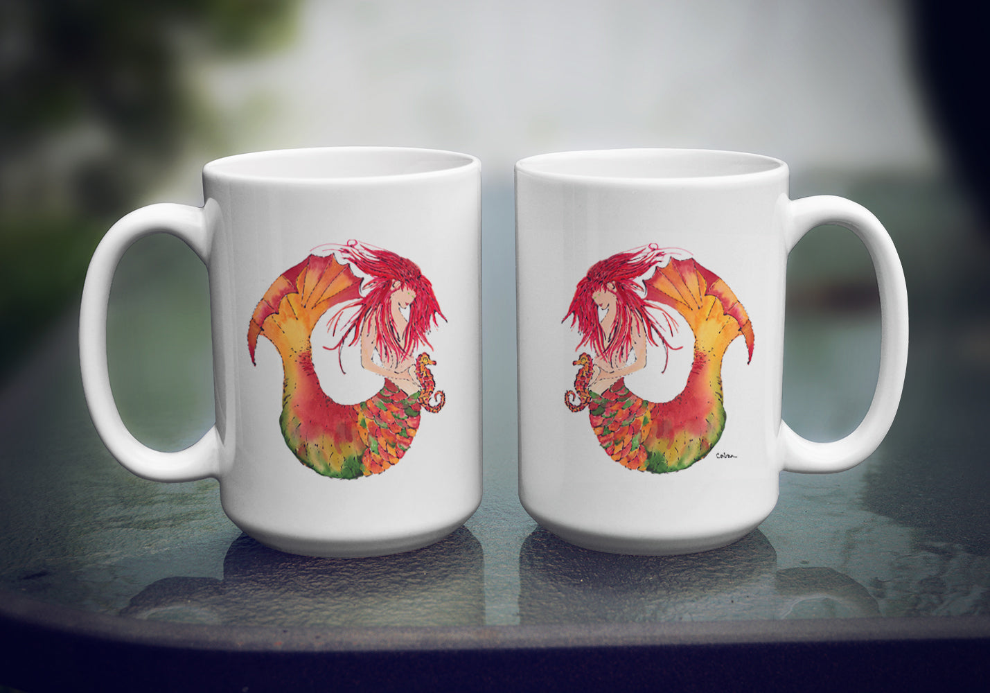 Red Haired Mermaid Coffee Mug 15 oz
