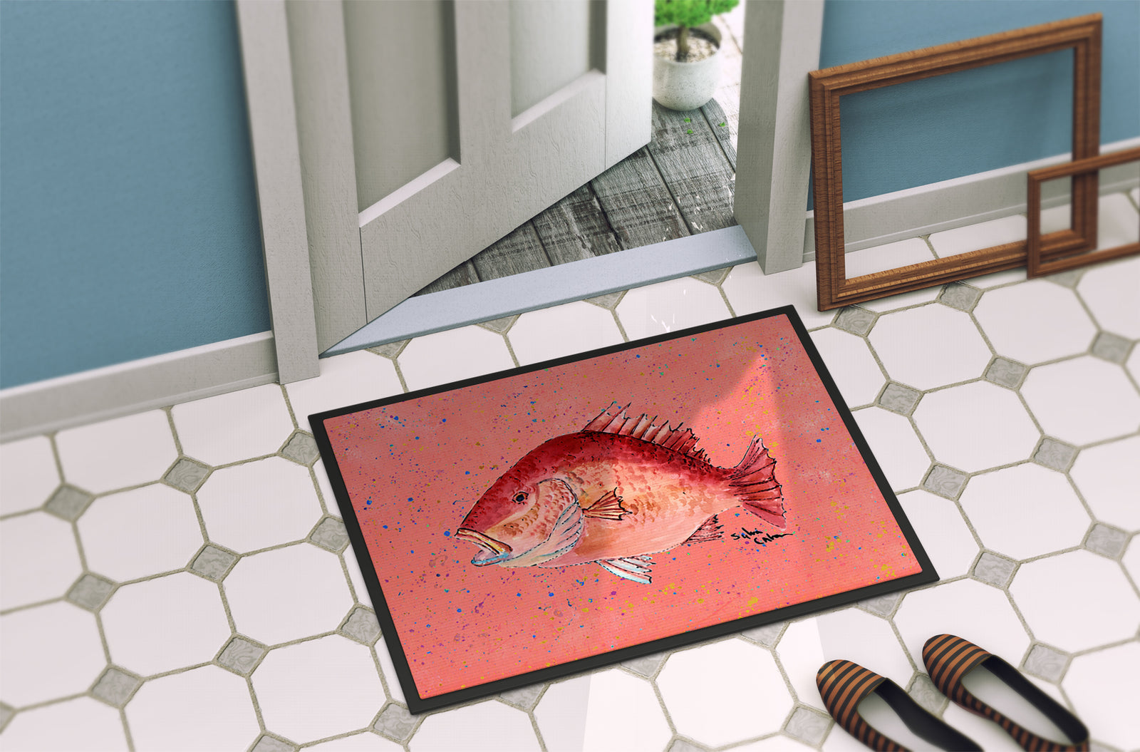Caroline's Treasures Strawberry Snapper Doormat - 24x36 Decorative Floor Mat – Indoor/Outdoor Rug