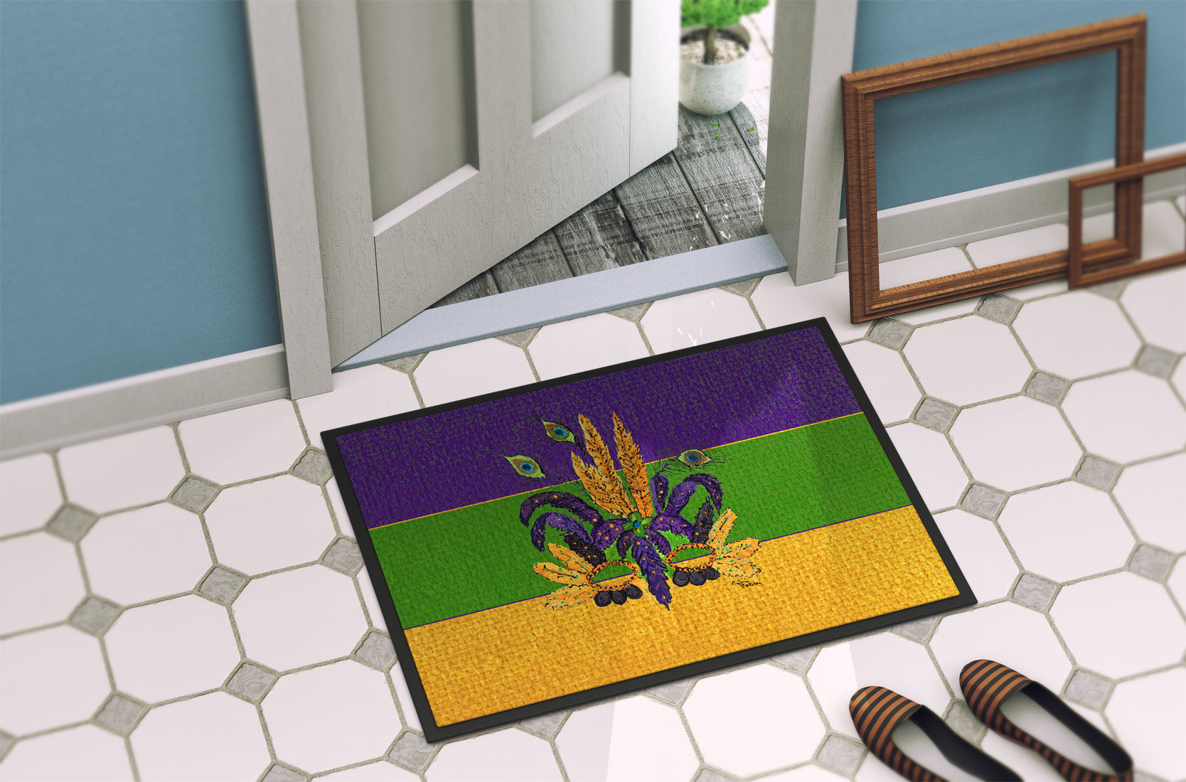 Caroline's Treasures Mardi Gras Mask Doormat - 24x36 Decorative Floor Mat – Indoor/Outdoor Rug