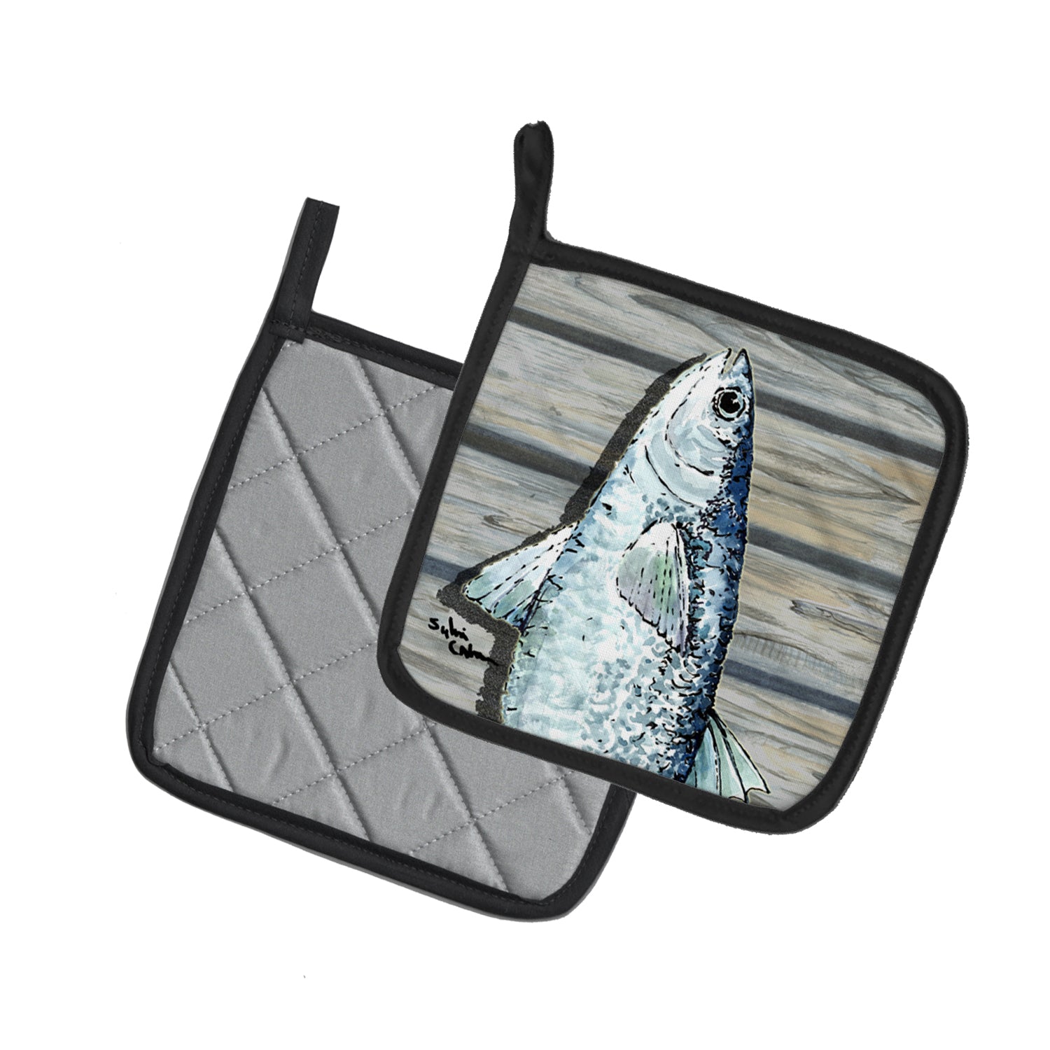 Caroline's Treasures Fish Mullet Pot Holders - Set of 2 Decorative Kitchen Helpers | Made in the USA 8490PTHD