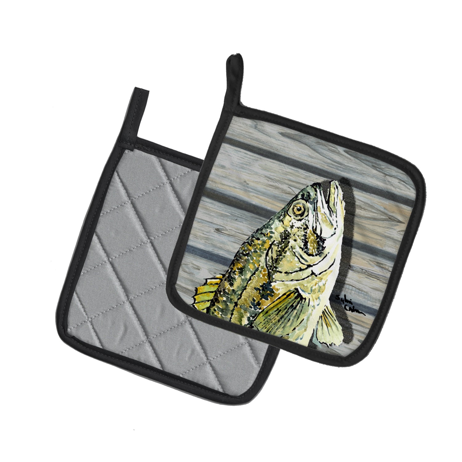 Caroline's Treasures Fish Bass Small Mouth Pot Holders - Set of 2 Decorative Kitchen Helpers | Made in the USA 8493PTHD