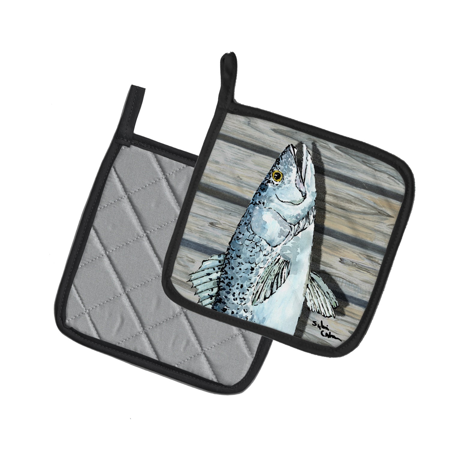 Caroline's Treasures Fish Speckled Trout Pot Holders - Set of 2 Decorative Kitchen Helpers | Made in the USA 8494PTHD