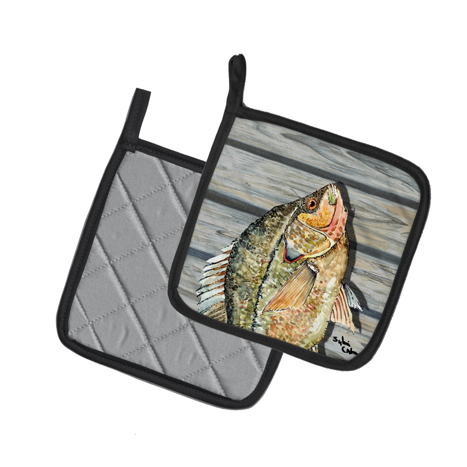 Caroline's Treasures Croppie Fish on Pier Pot Holders - Set of 2 Decorative Kitchen Helpers | Made in the USA 8498PTHD