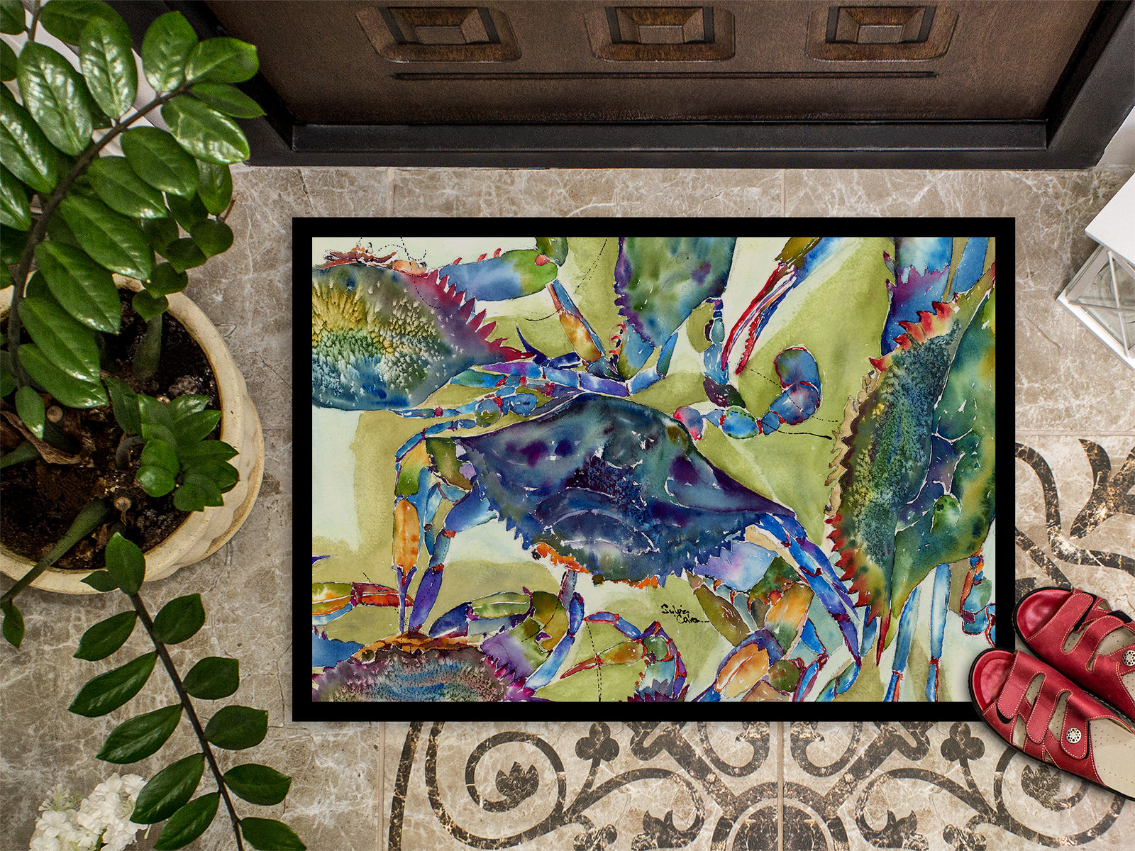 Caroline's Treasures Crab All Over Doormat - Large 24x36 – Indoor/Outdoor Floor Mats with Artistic Coastal Flair