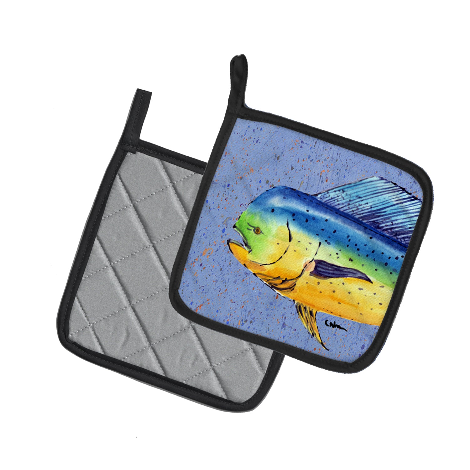 Caroline's Treasures Dolphin Mahi Mahi Pot Holders - Set of 2 Decorative Kitchen Helpers | Made in the USA 8521PTHD