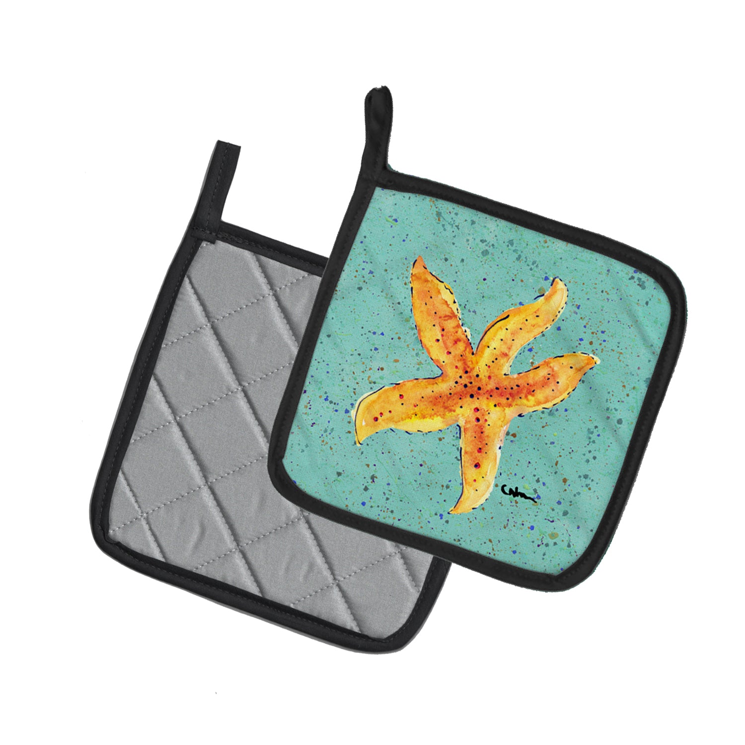 Caroline's Treasures Starfish on Teal Pot Holders - Set of 2 Decorative Kitchen Helpers | Made in the USA 8527PTHD