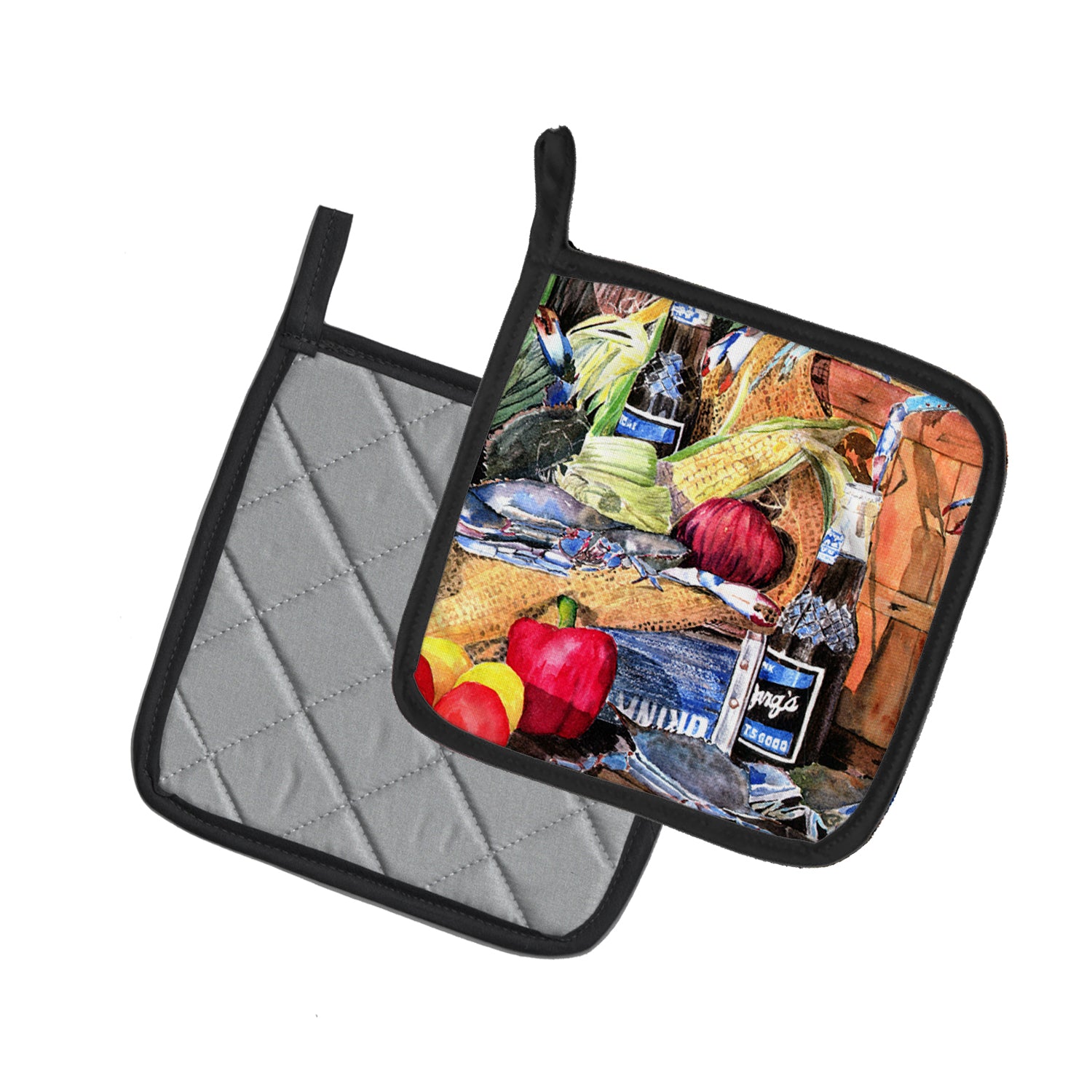 Caroline's Treasures Barq's and Crabs Pot Holders - Set of 2 Decorative Kitchen Helpers | Made in the USA 8538PTHD