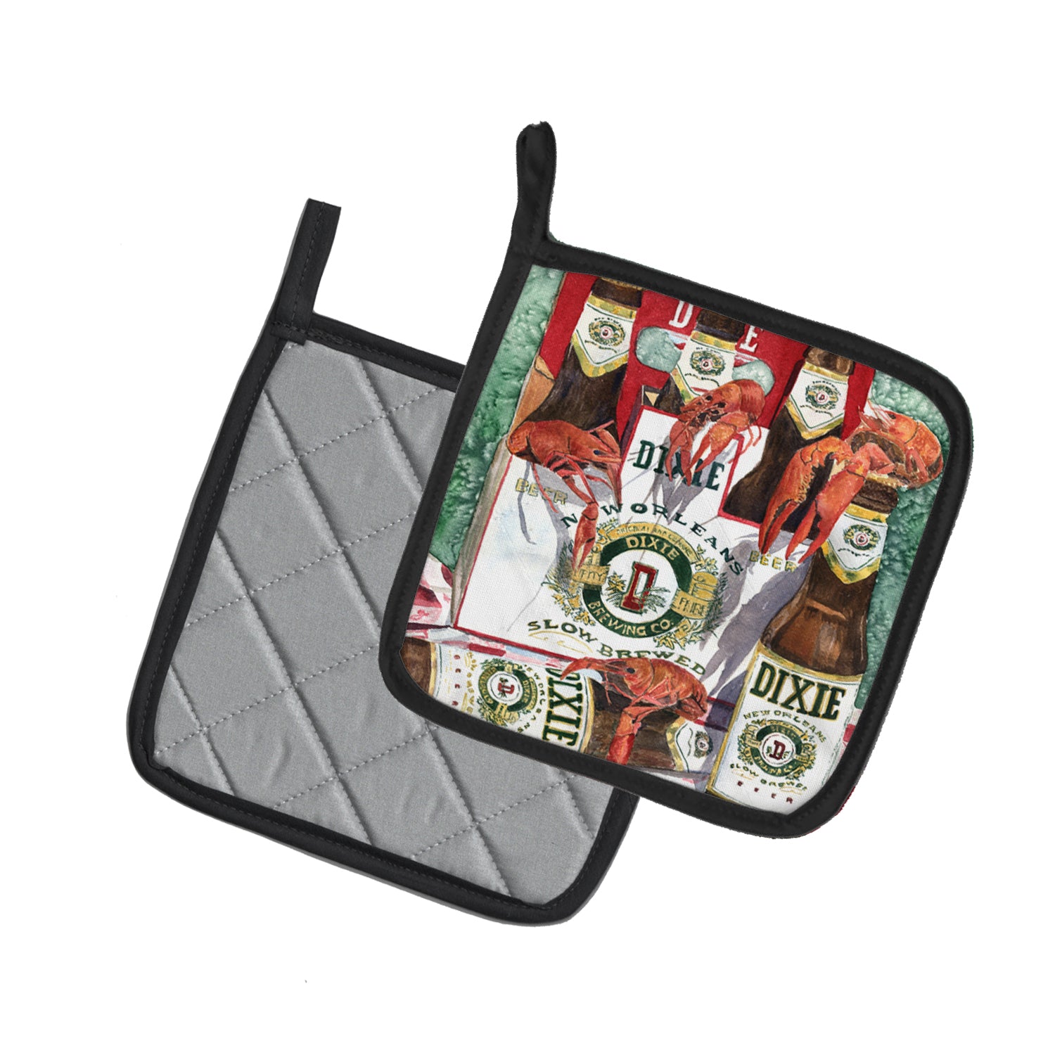 Caroline's Treasures Dixie Beer and Crawfish New Orleans Pot Holders - Set of 2 Decorative Kitchen Helpers | Made in the USA 8541PTHD