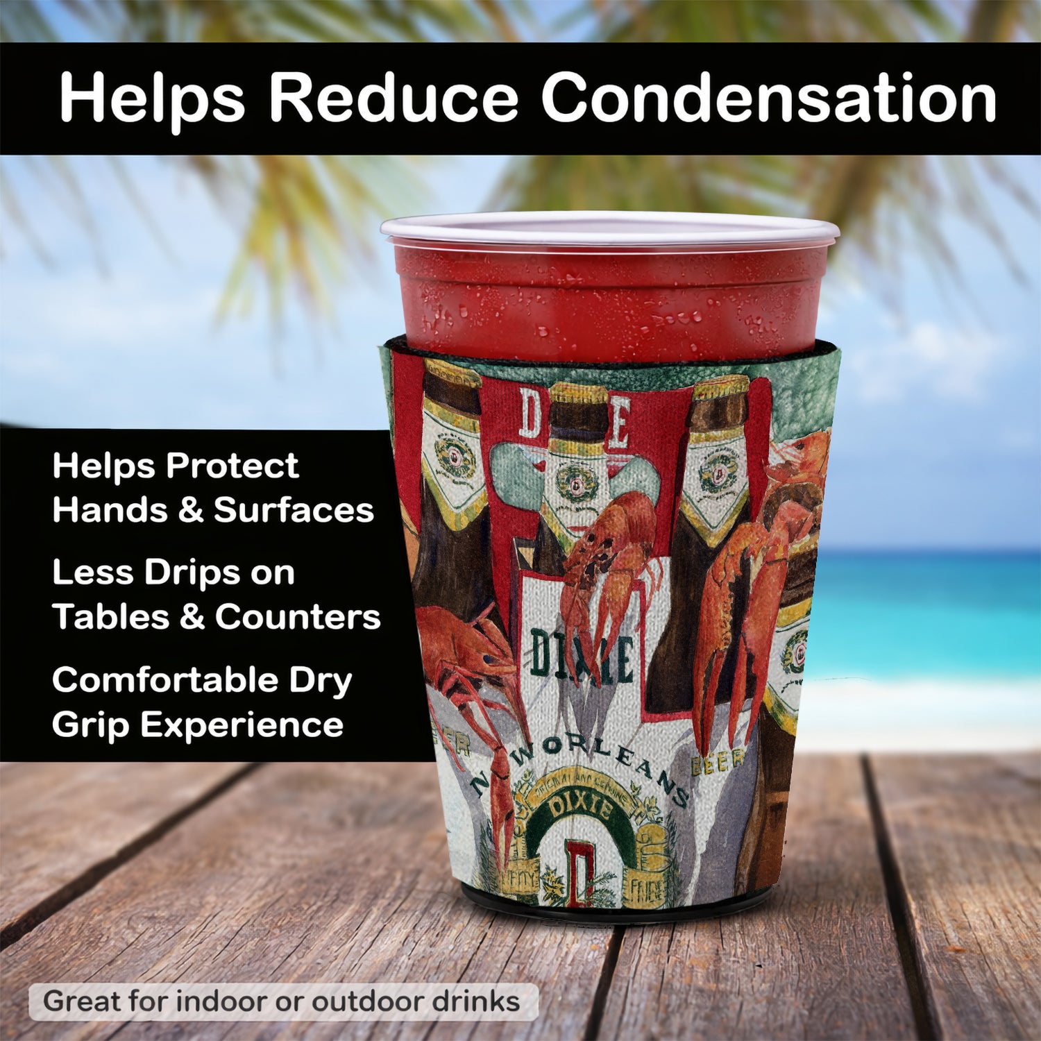 Dixie Beer and Crawfish Red Cup Hugger Sleeve for 16–22 oz Party Cups, Insulated Foam Drink Holder for Iced Coffee, Tailgate & BBQ Reusable
