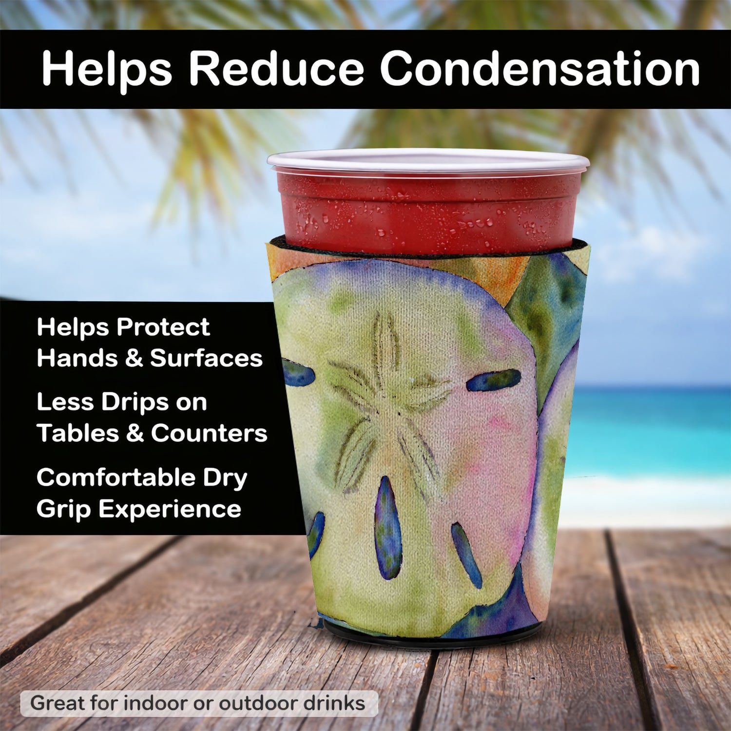 Caroline's Treasures Sand Dollar Red Cup Hugger Sleeve for 16–22 oz Party Cups, Insulated Foam Drink Holder for Iced Coffee, Tailgate & BBQ Reusable