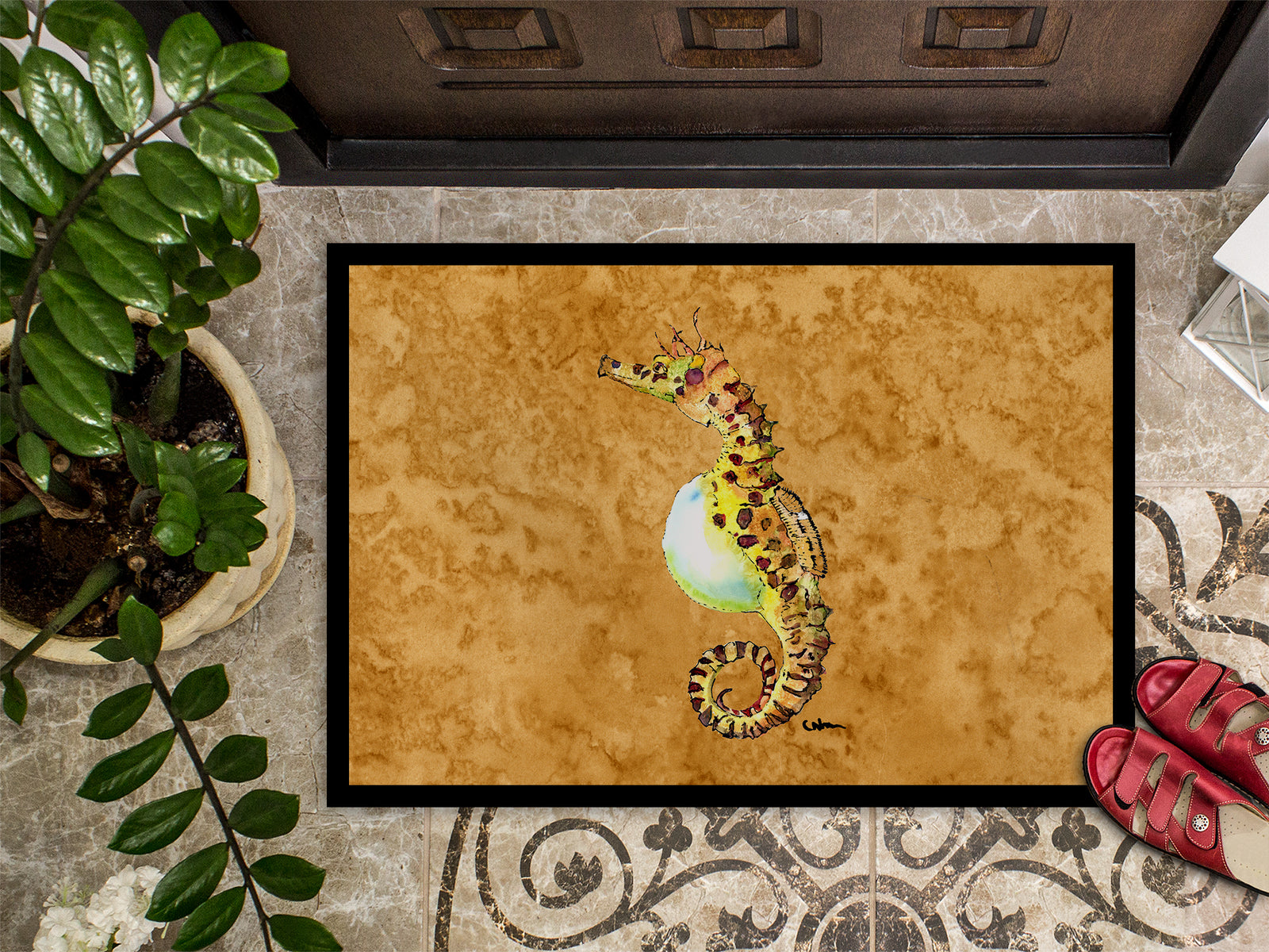 Caroline's Treasures Seahorse Doormat - 24x36 Decorative Floor Mat – Indoor/Outdoor Rug