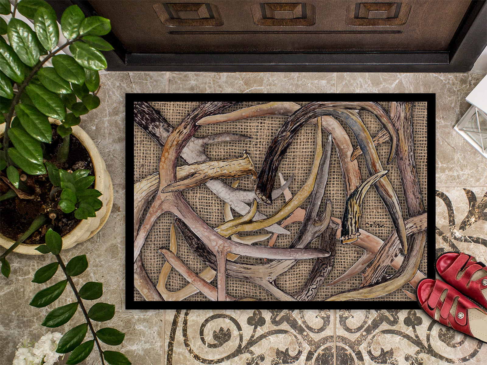 Caroline's Treasures Deer Horns Doormat - 24x36 Decorative Floor Mat – Indoor/Outdoor Rug