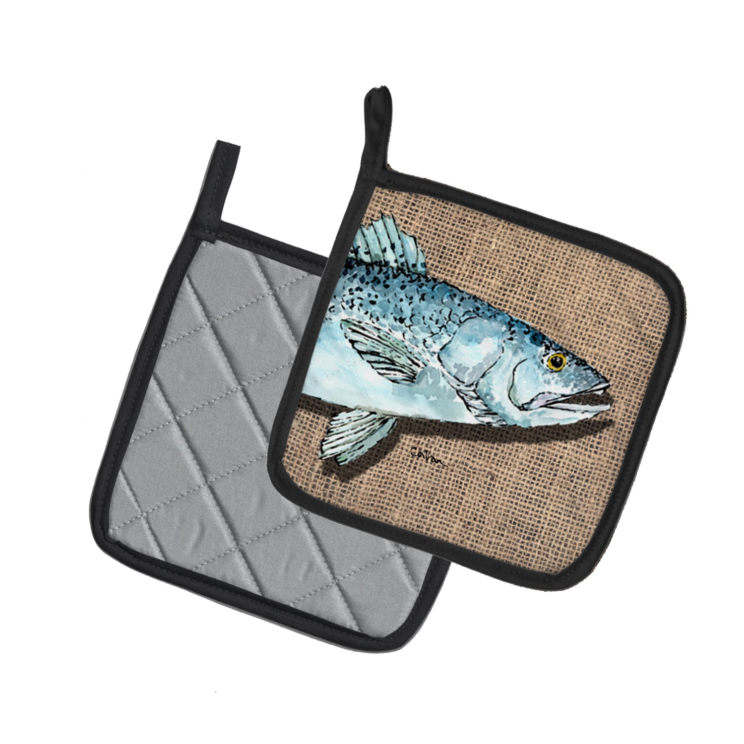 Caroline's Treasures Fish Speckled Trout Pot Holders - Set of 2 Decorative Kitchen Helpers | Made in the USA 8737PTHD