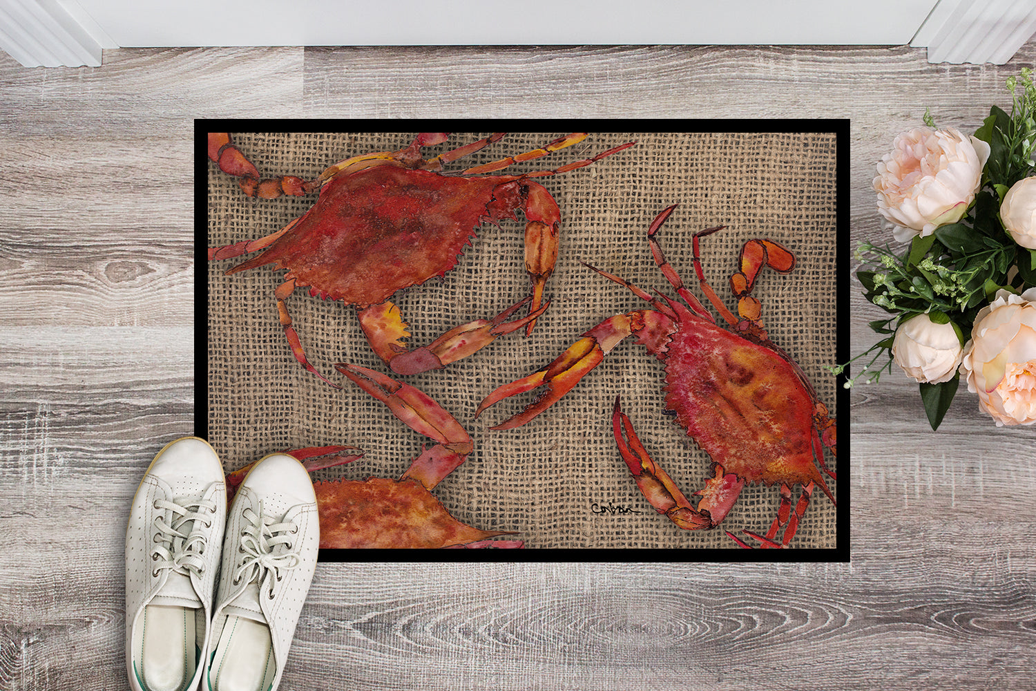 Caroline's Treasures Cooked Crabs on Faux Burlap Doormat - 24x36 Decorative Floor Mat – Indoor/Outdoor Rug