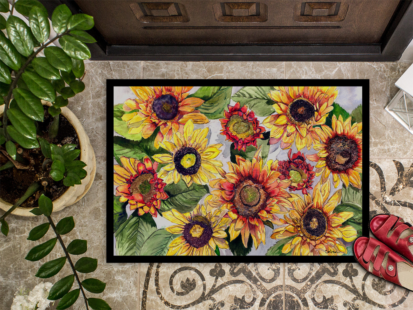 Caroline's Treasures Sunflowers Doormat - 24x36 Decorative Floor Mat – Indoor/Outdoor Rug