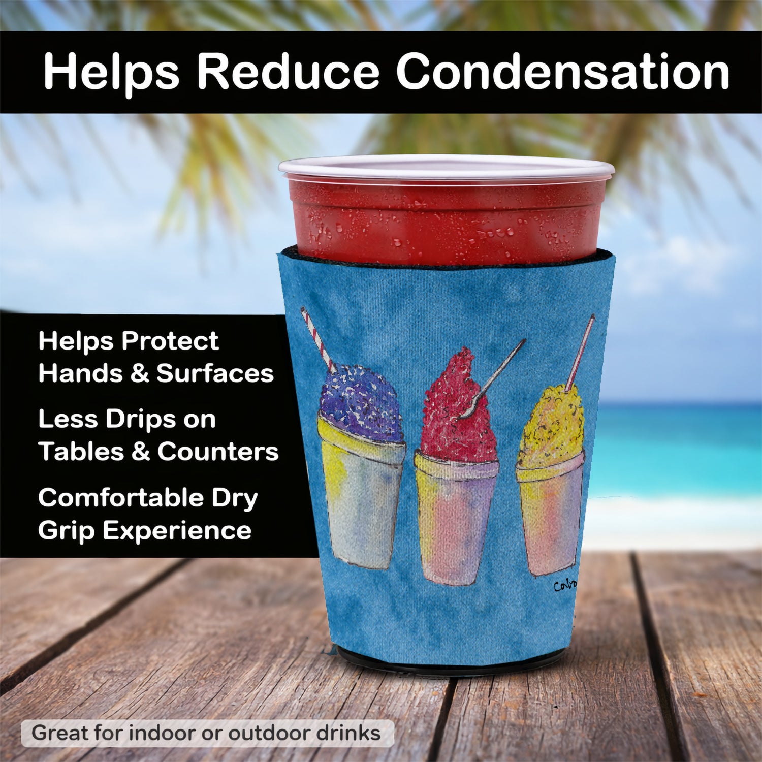 Caroline's Treasures Snowballs and Snowcones Red Cup Hugger Sleeve for 16–22 oz Party Cups, Insulated Foam Drink Holder for Iced Coffee, Tailgate & BBQ Reusable