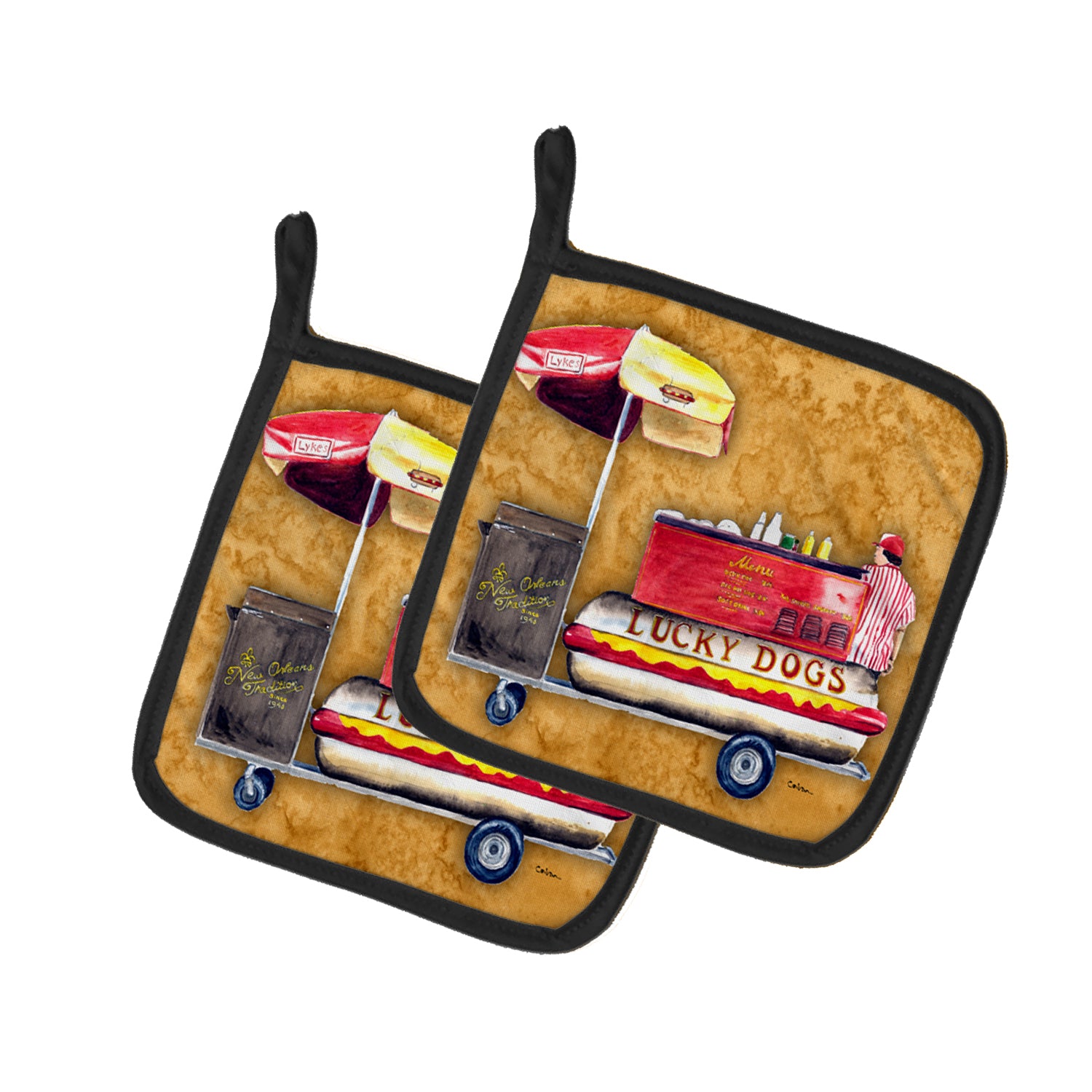 Caroline's Treasures Hot Dog Pot Holders - Set of 2 Decorative Kitchen Helpers | Made in the USA 8781PTHD