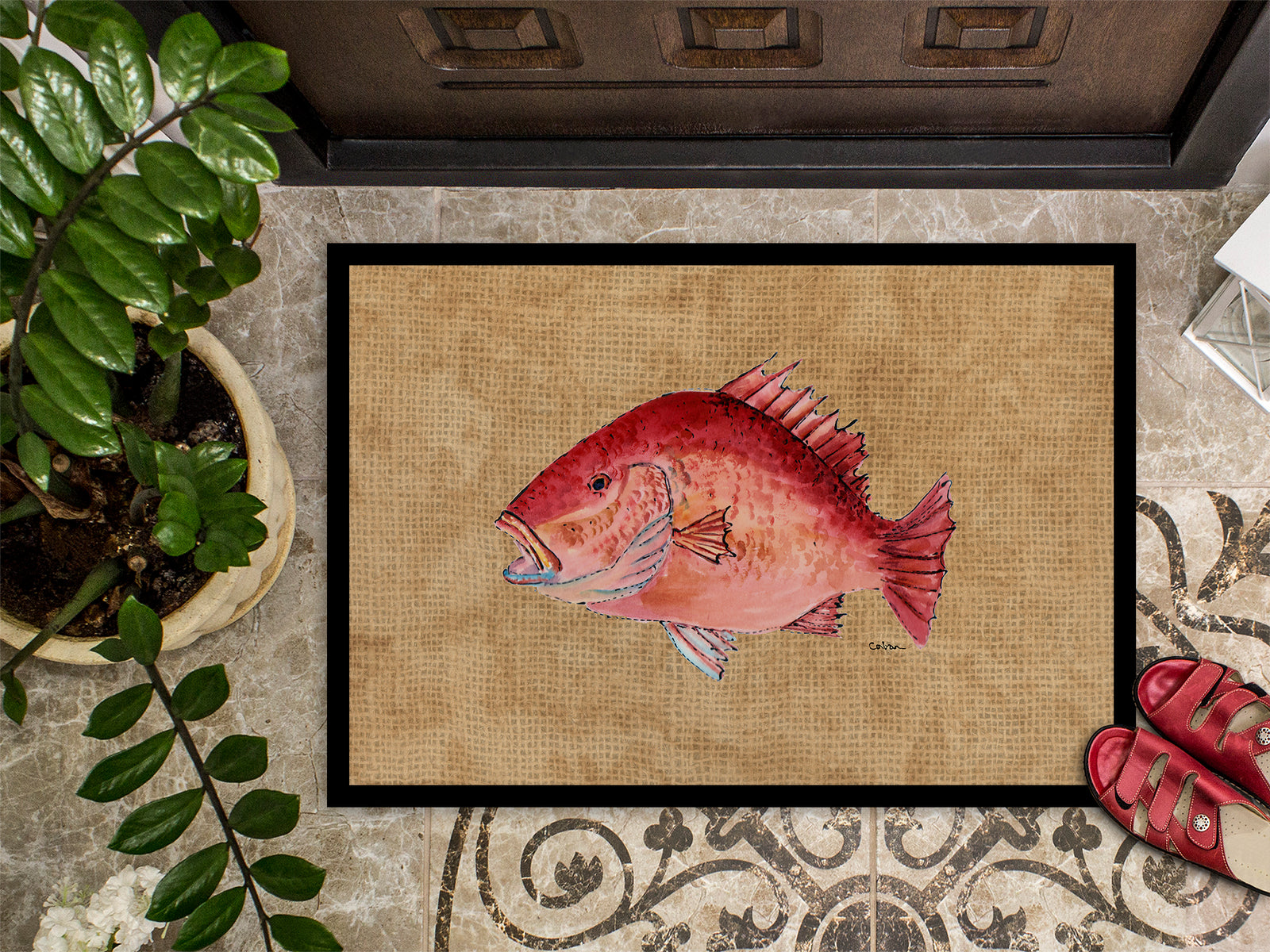 Caroline's Treasures Strawberry Snapper Doormat - 24x36 Decorative Floor Mat – Indoor/Outdoor Rug