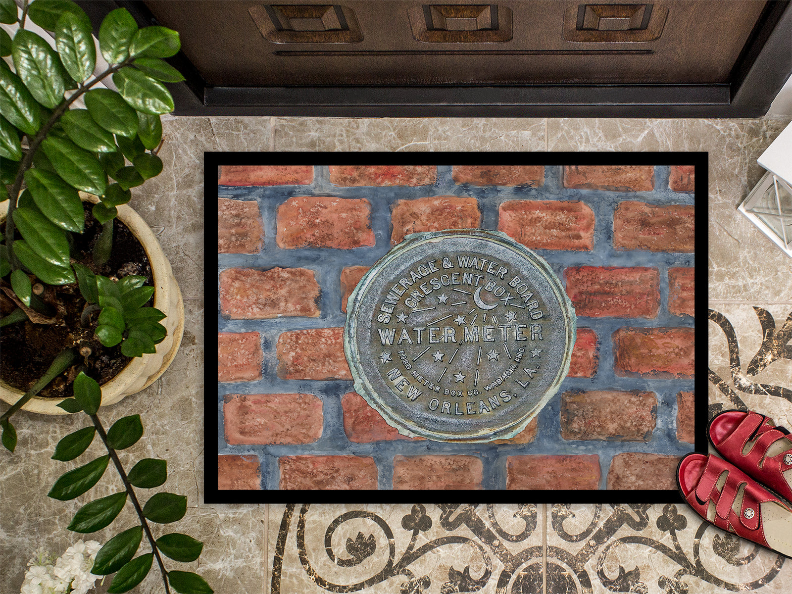Caroline's Treasures New Orleans Watermeter on Bricks Doormat - 24x36 Decorative Floor Mat – Indoor/Outdoor Rug