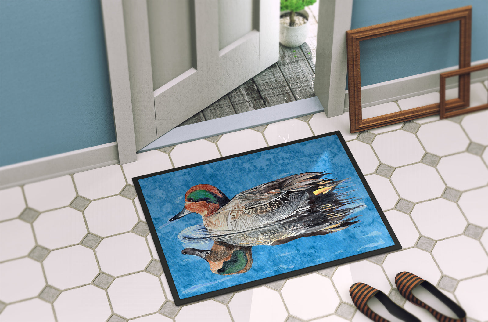 Caroline's Treasures Teal Duck Doormat - 24x36 Decorative Floor Mat – Indoor/Outdoor Rug