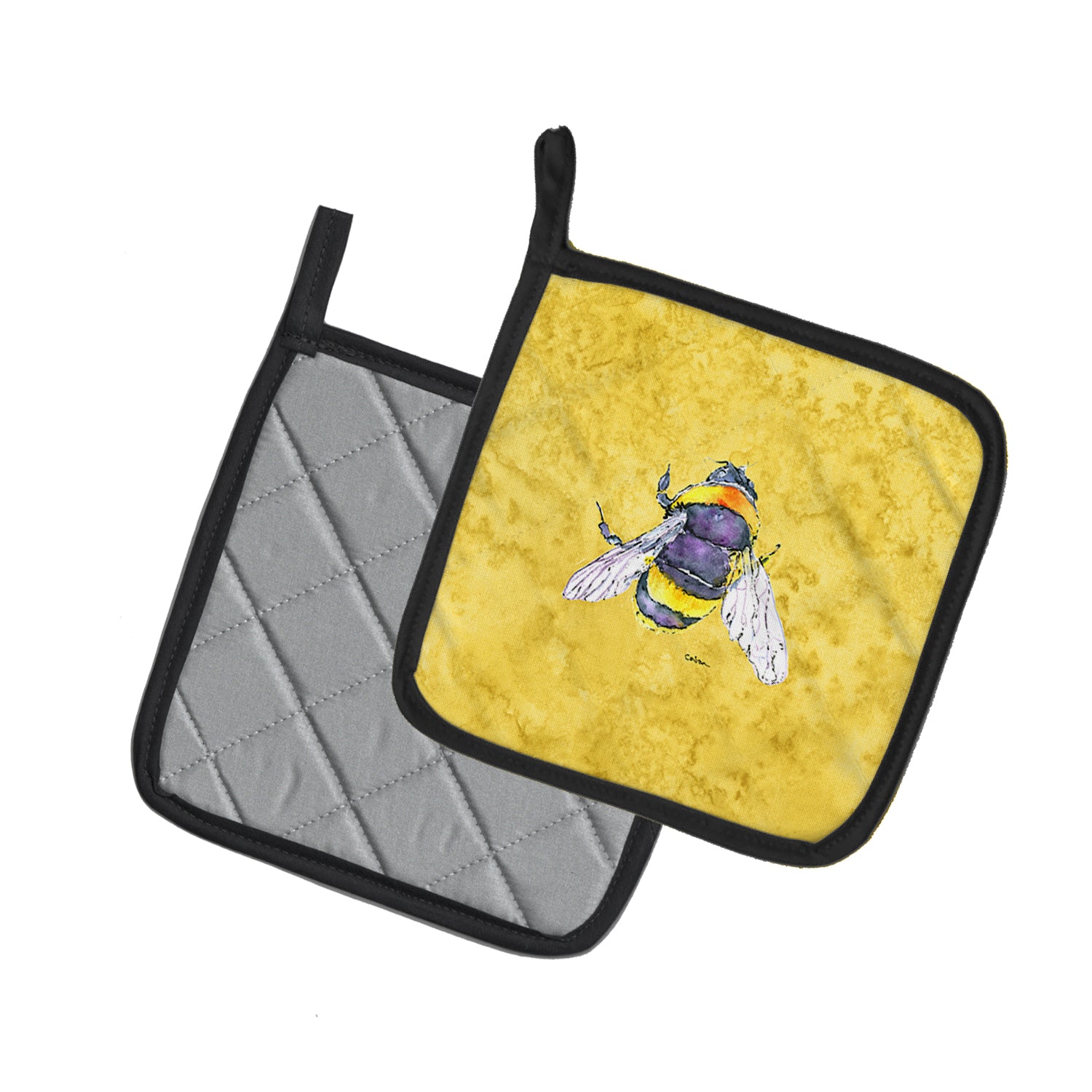 Caroline's Treasures Bee on Yellow Pot Holders - Set of 2 Decorative Kitchen Helpers | Made in the USA 8852PTHD