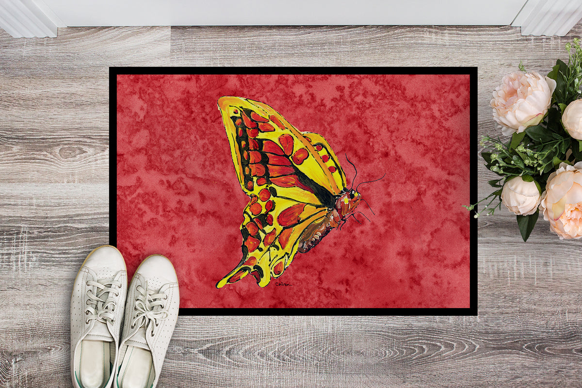 Caroline's Treasures Butterfly on Red Doormat - 24x36 Decorative Floor Mat – Indoor/Outdoor Rug