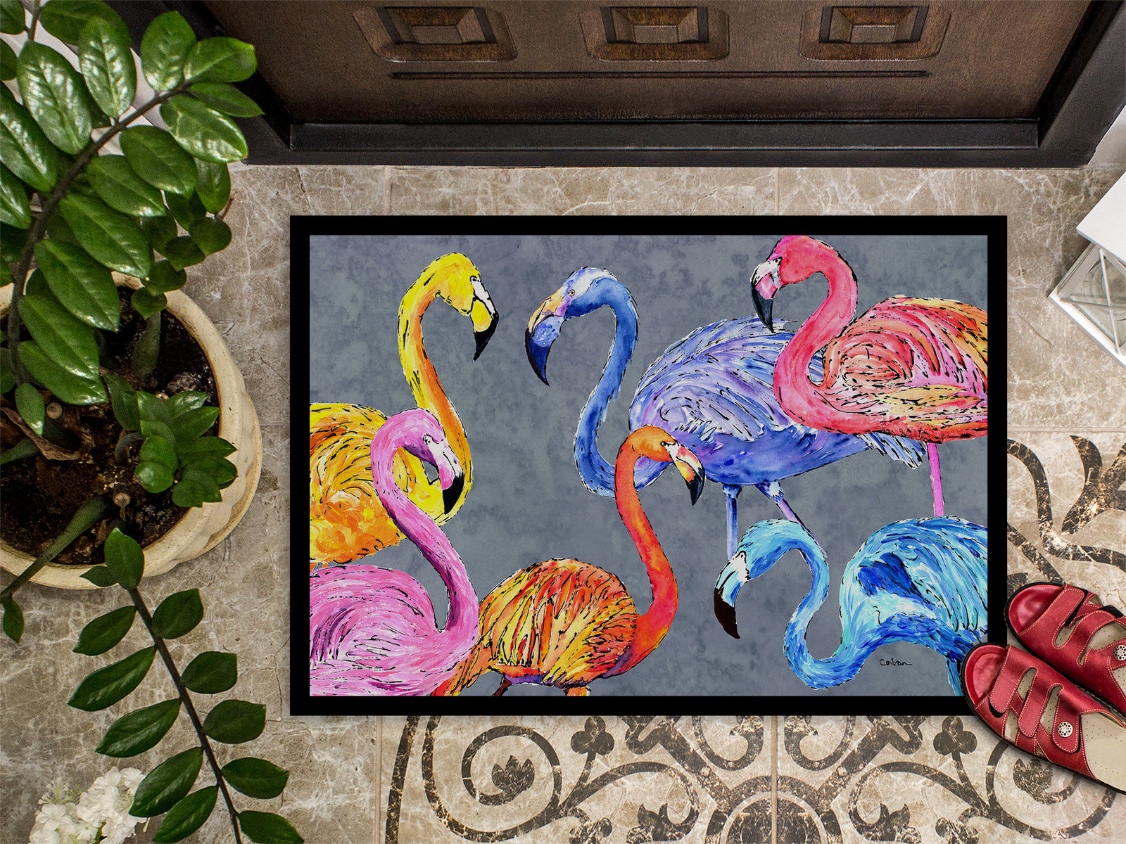 Caroline's Treasures Flamingo Six Senses Doormat - 24x36 Decorative Floor Mat – Indoor/Outdoor Rug