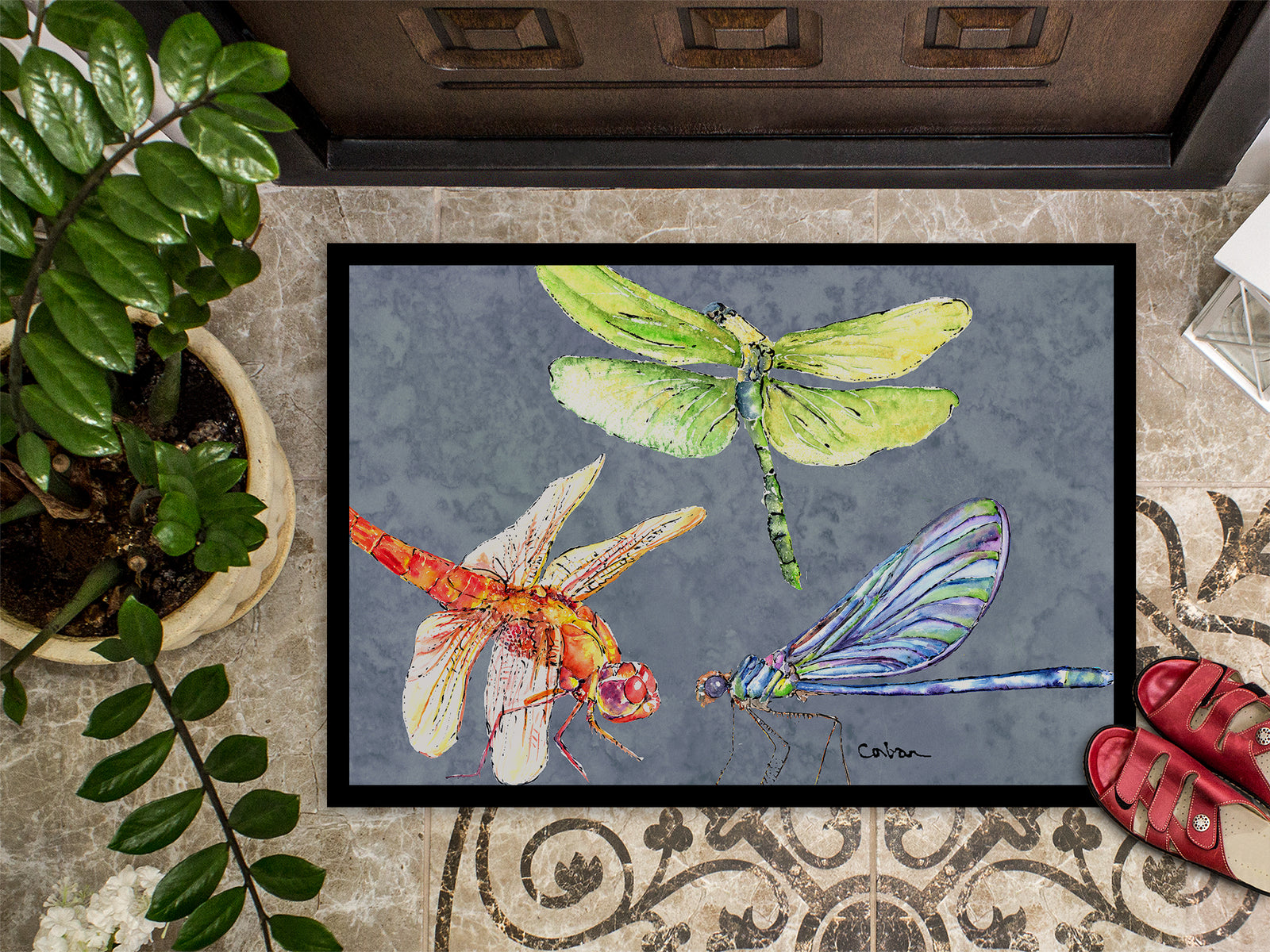 Caroline's Treasures Dragonfly Times Three Doormat - 24x36 Decorative Floor Mat – Indoor/Outdoor Rug