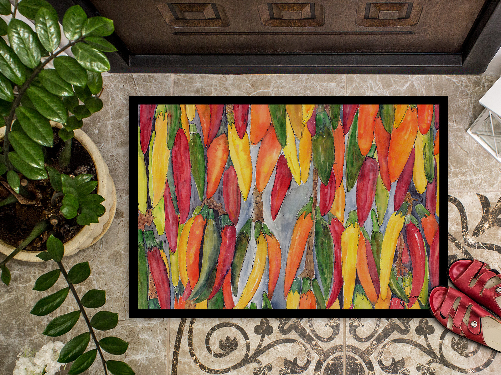 Caroline's Treasures Hot Peppers Doormat - 24x36 Decorative Floor Mat – Indoor/Outdoor Rug