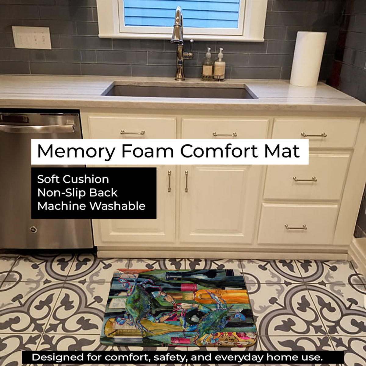 Caroline's Treasures Blue Crabby Wine Bottles Machine Washable Memory Foam Mat 8917RUG