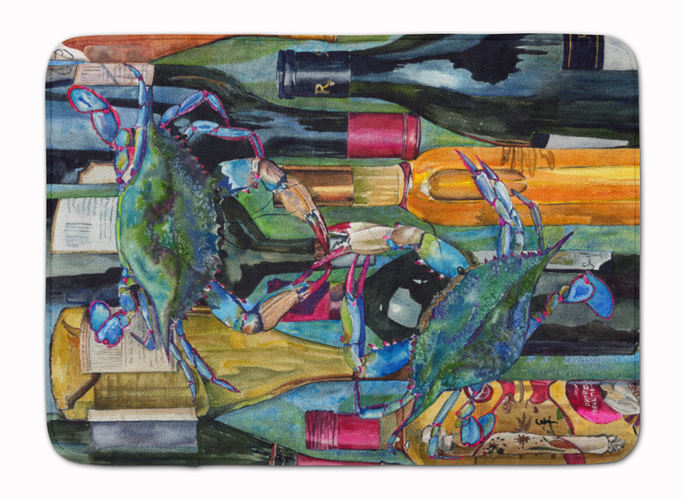 Caroline's Treasures Blue Crabby Wine Bottles Machine Washable Memory Foam Mat 8917RUG