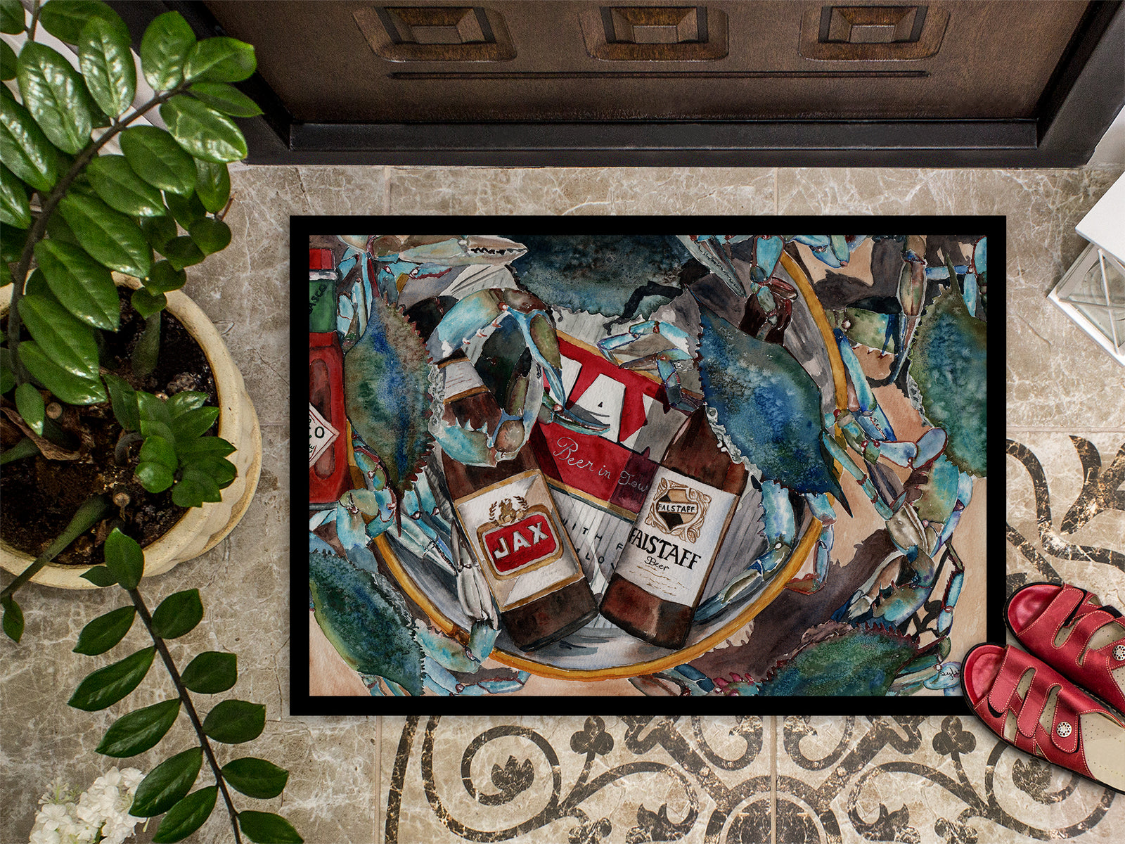 Caroline's Treasures New Orleans Beers and Crabs Doormat - 24x36 Decorative Floor Mat – Indoor/Outdoor Rug