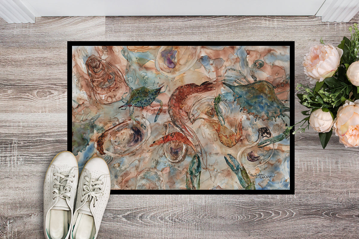 Caroline's Treasures Crabs, Shrimp and Oysters on the loose Doormat - 24x36 Decorative Floor Mat – Indoor/Outdoor Rug
