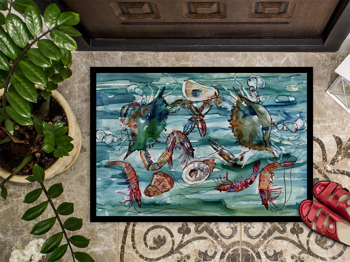 Caroline's Treasures Crabs, Shrimp and Oysters in Water Doormat - 24x36 Decorative Floor Mat – Indoor/Outdoor Rug