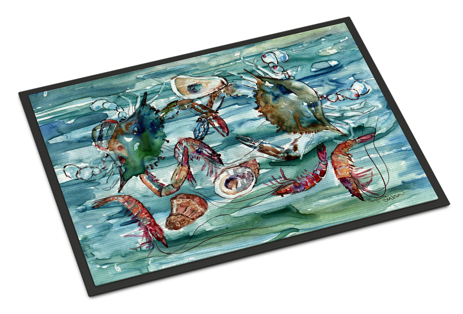 Caroline's Treasures Crabs, Shrimp and Oysters in Water Doormat - 24x36 Decorative Floor Mat – Indoor/Outdoor Rug