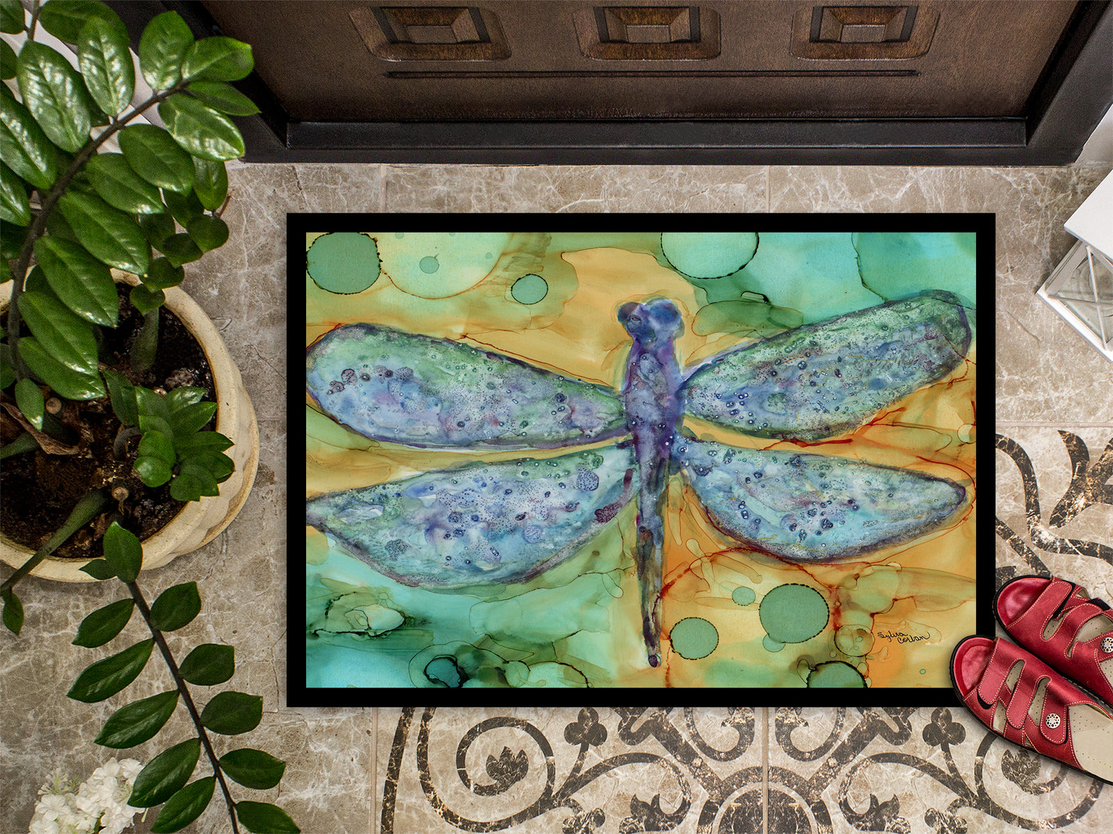 Caroline's Treasures Abstract Dragonfly Doormat - 24x36 Decorative Floor Mat – Indoor/Outdoor Rug