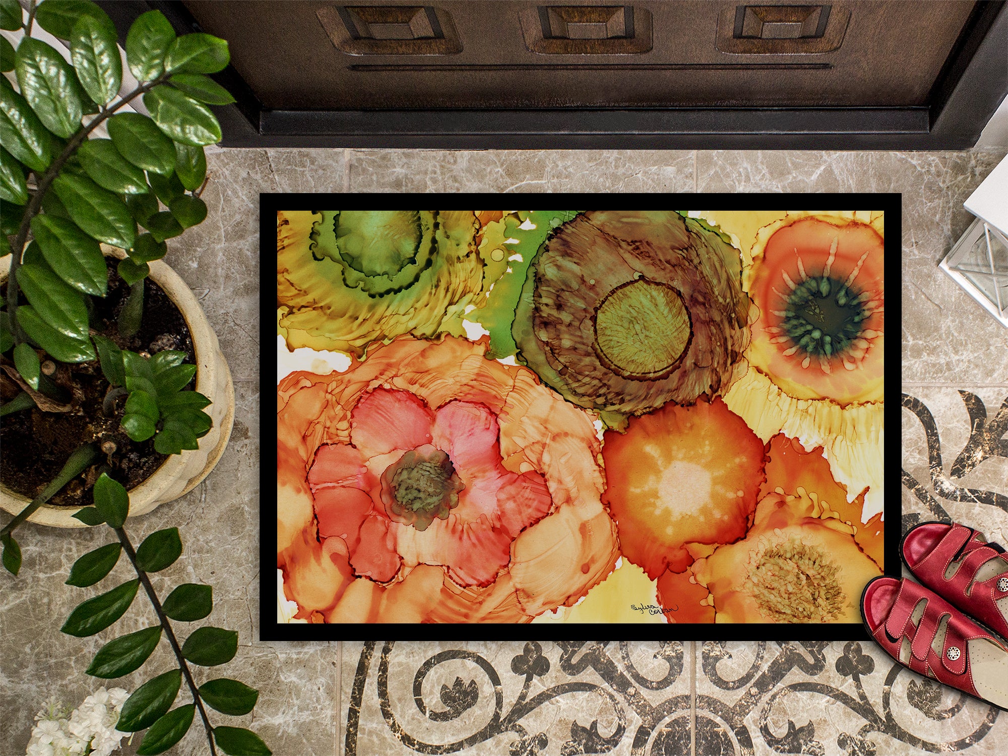 Caroline's Treasures Abstract Flowers Blossoms Doormat - 24x36 Decorative Floor Mat – Indoor/Outdoor Rug