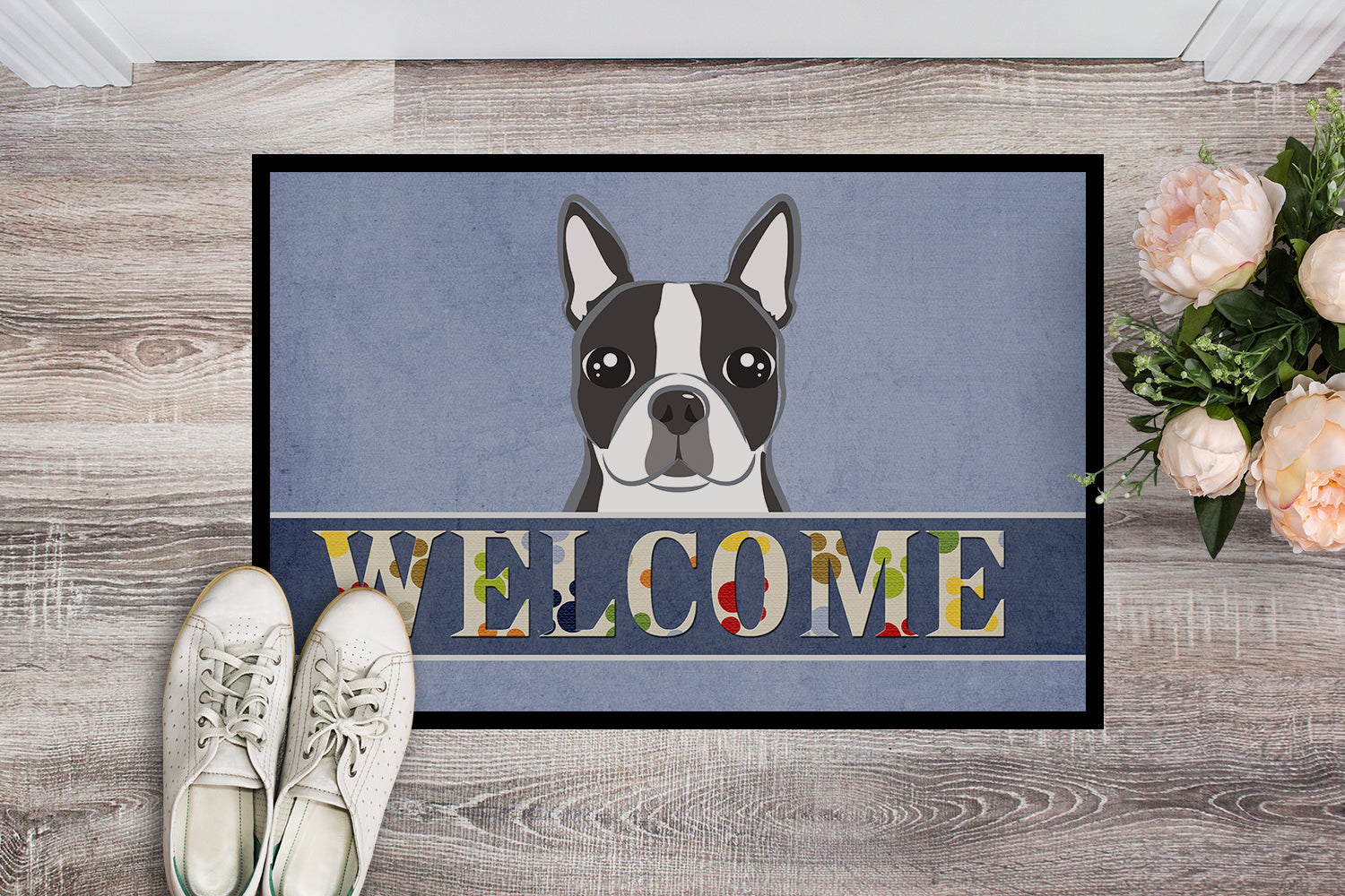 Caroline's Treasures Boston Terrier Welcome Doormat - 24x36 Decorative Floor Mat – Indoor/Outdoor Rug with Artistic Flair BB1389JMAT