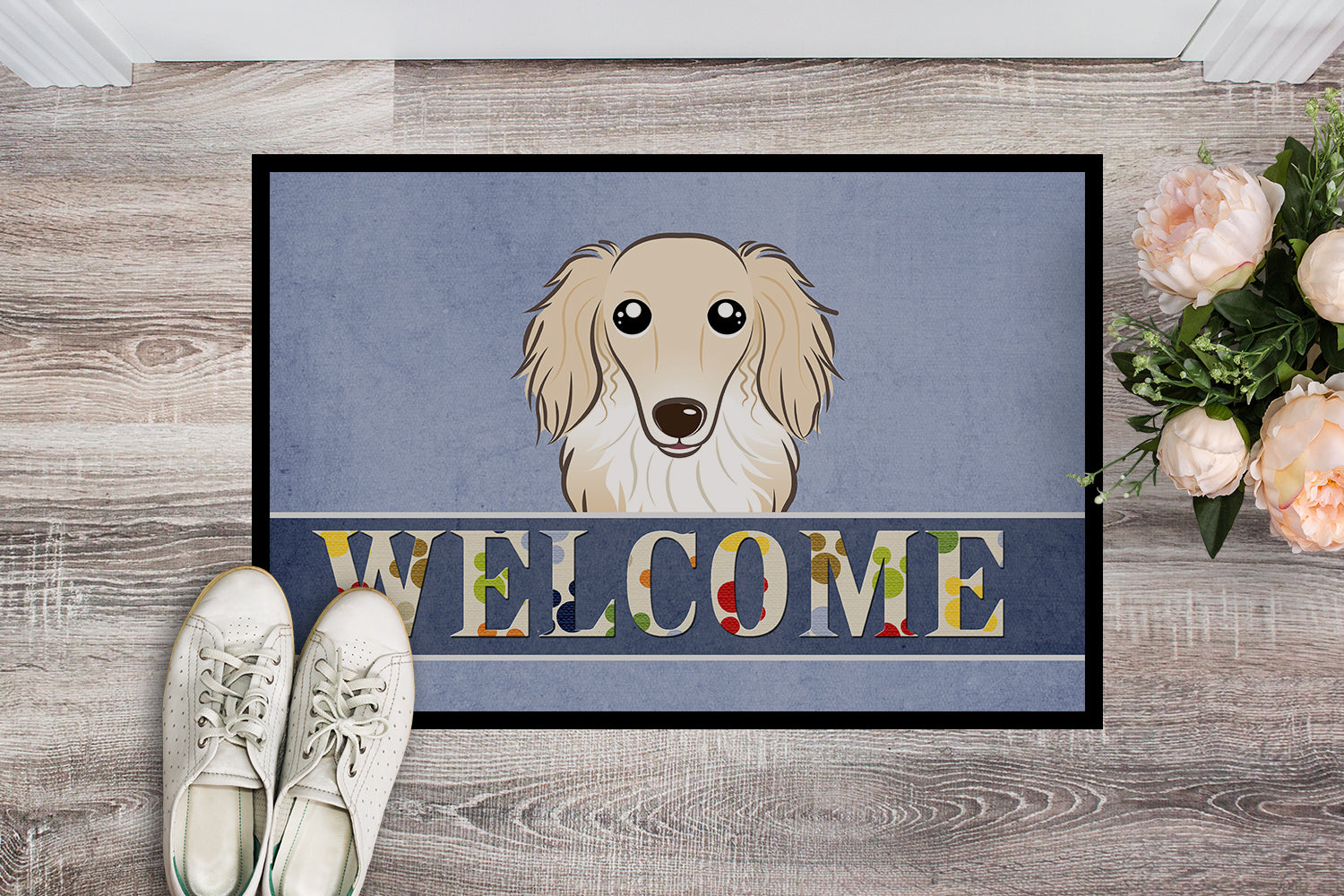 Caroline's Treasures Longhair Creme Dachshund Welcome Doormat - 24x36 Decorative Floor Mat – Indoor/Outdoor Rug with Artistic Flair BB1398JMAT