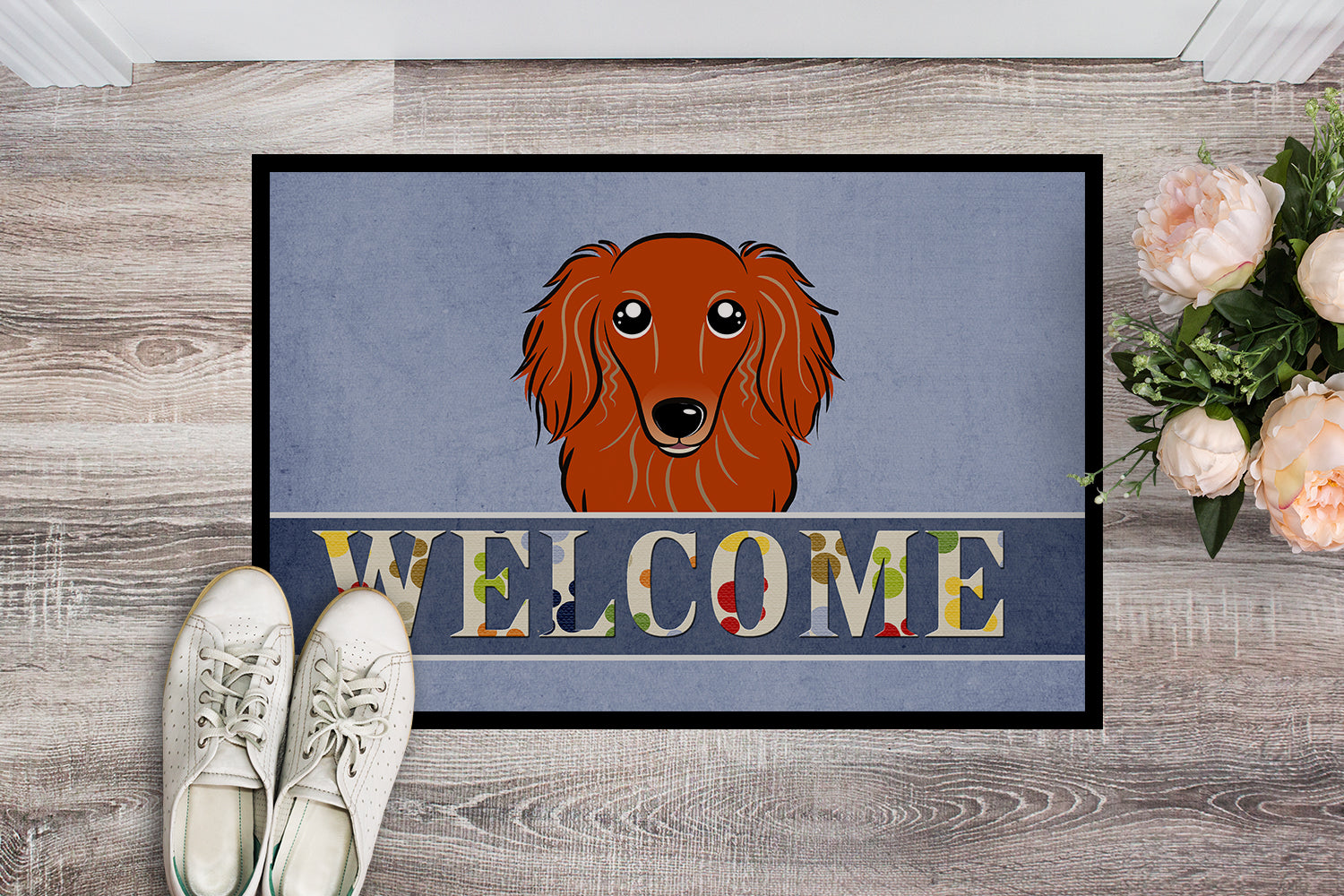 Caroline's Treasures Longhair Red Dachshund Welcome Doormat - 24x36 Decorative Floor Mat – Indoor/Outdoor Rug with Artistic Flair BB1400JMAT