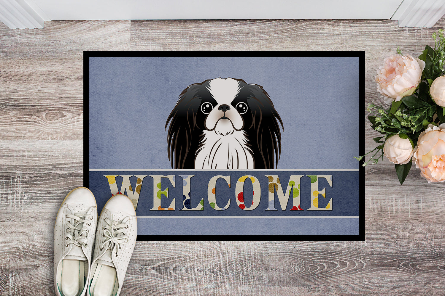 Caroline's Treasures Japanese Chin Welcome Doormat - 24x36 Decorative Floor Mat – Indoor/Outdoor Rug with Artistic Flair BB1416JMAT