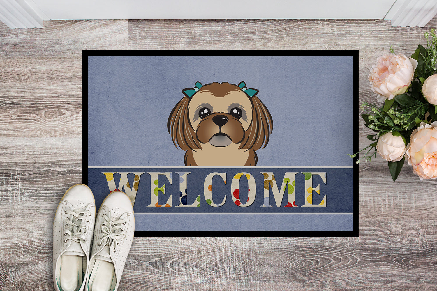Caroline's Treasures Chocolate Brown Shih Tzu Welcome Doormat - 24x36 Decorative Floor Mat – Indoor/Outdoor Rug with Artistic Flair BB1435JMAT