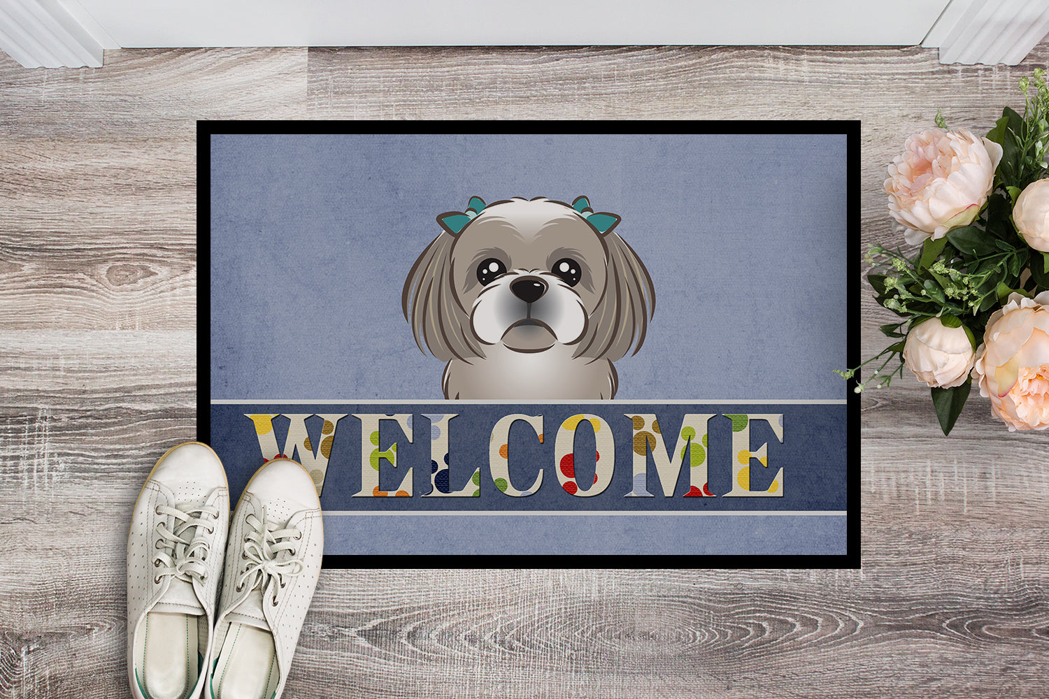 Caroline's Treasures Gray Silver Shih Tzu Welcome Doormat - 24x36 Decorative Floor Mat – Indoor/Outdoor Rug with Artistic Flair BB1436JMAT