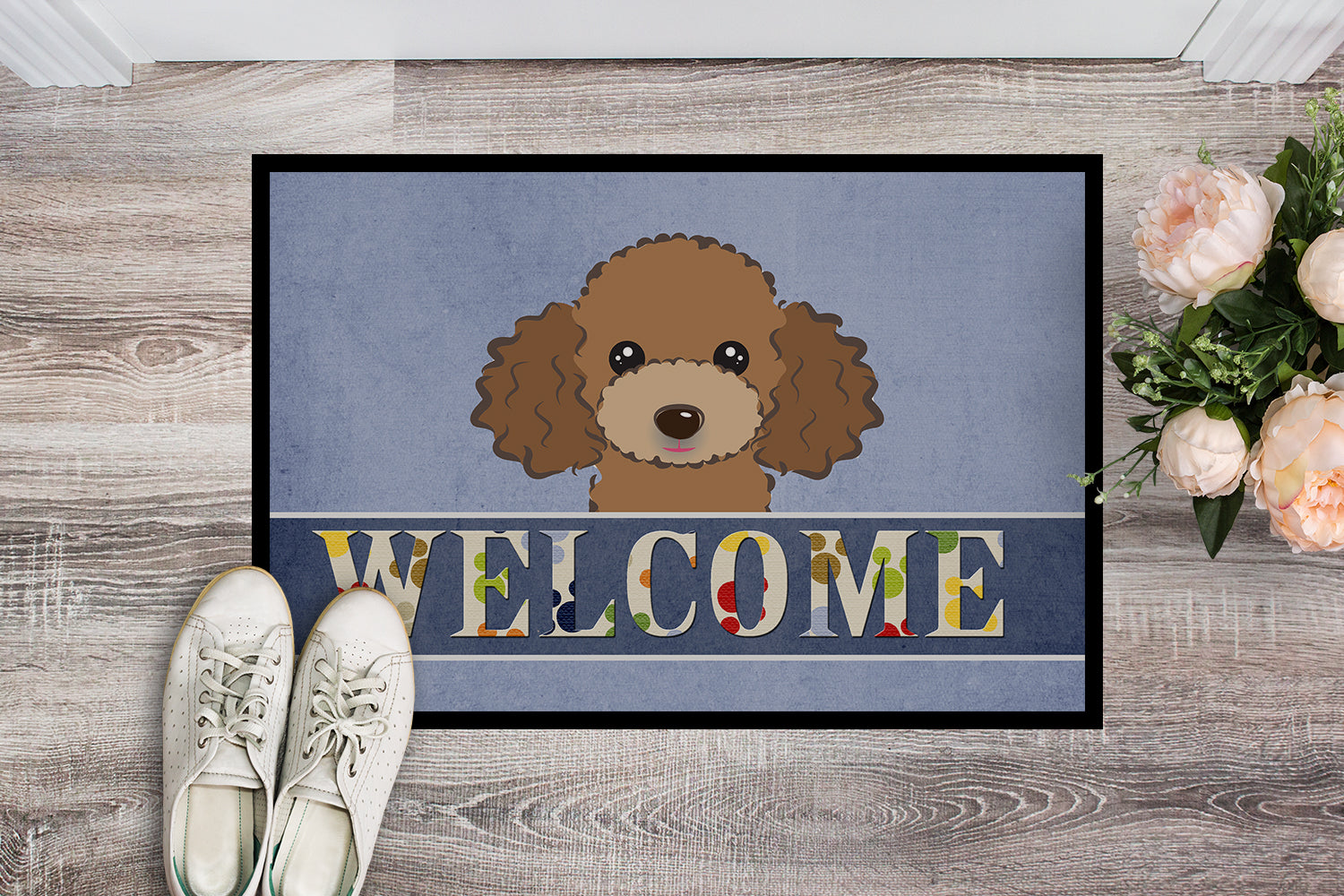Caroline's Treasures Chocolate Brown Poodle Welcome Doormat - 24x36 Decorative Floor Mat – Indoor/Outdoor Rug with Artistic Flair BB1442JMAT