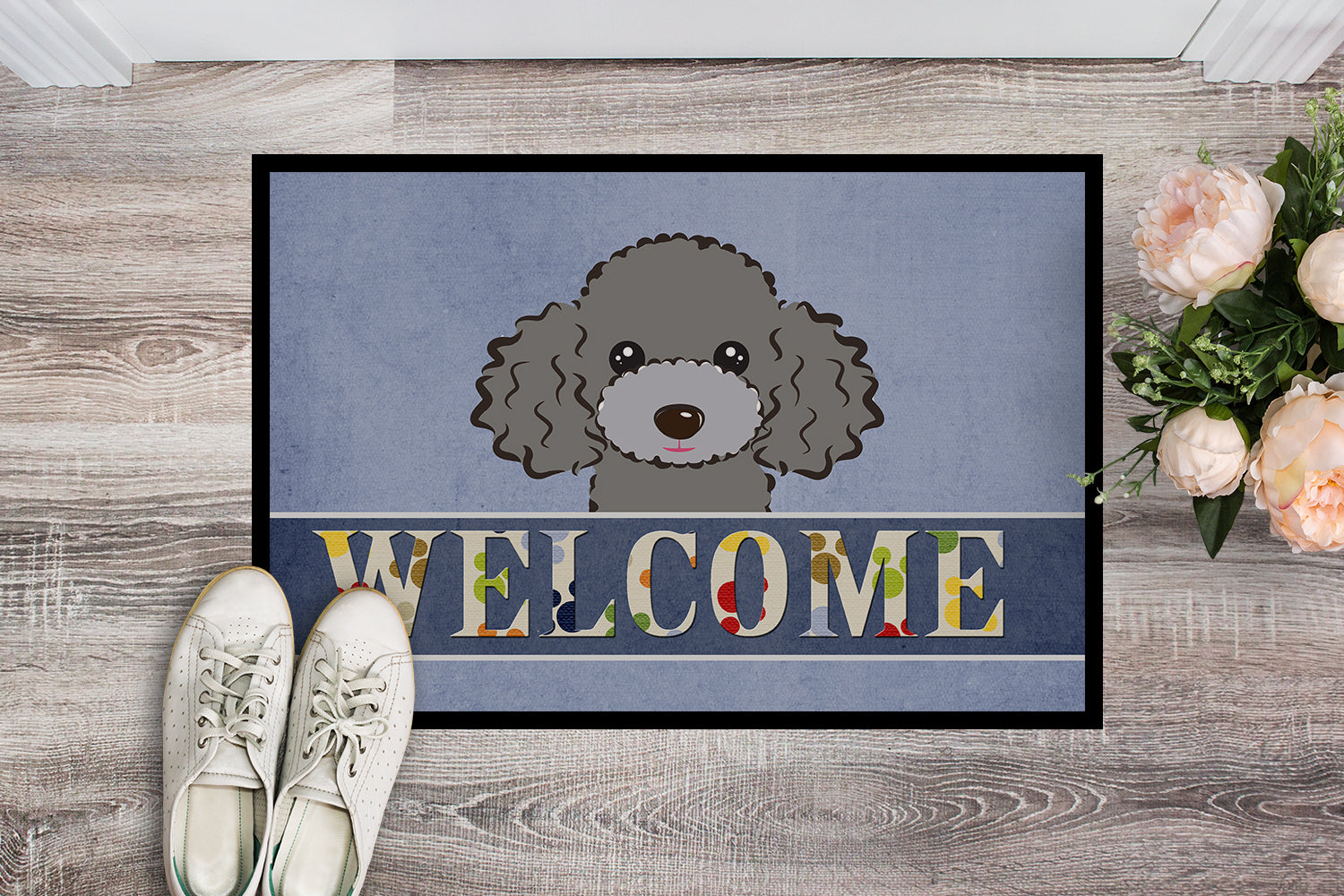 Caroline's Treasures Silver Gray Poodle Welcome Doormat - 24x36 Decorative Floor Mat – Indoor/Outdoor Rug with Artistic Flair BB1445JMAT