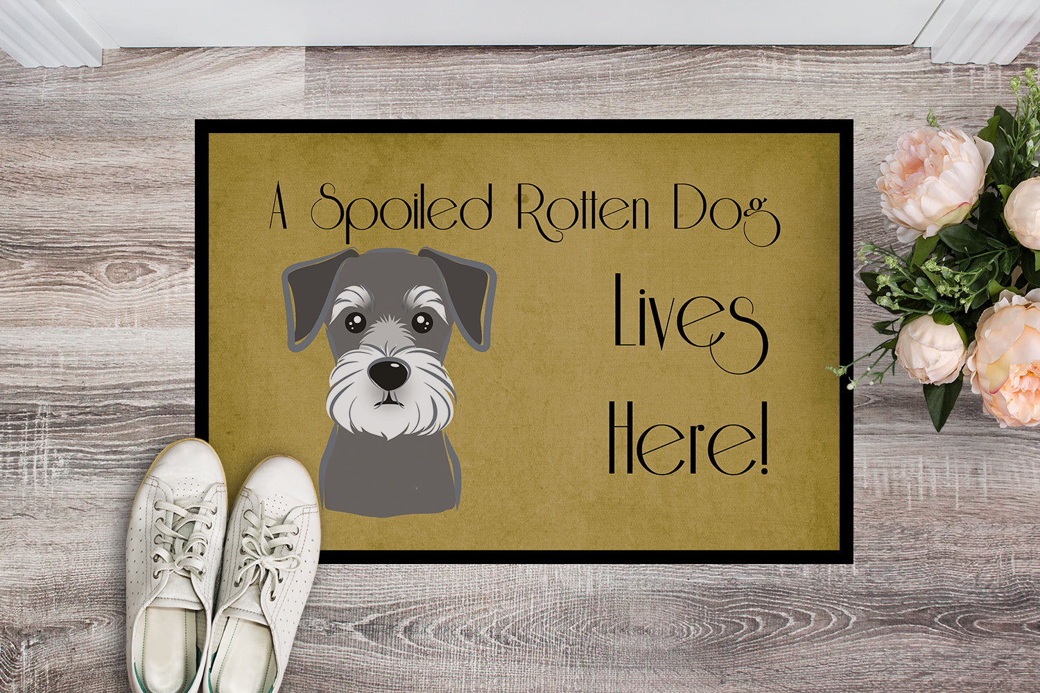 Caroline's Treasures Schnauzer Spoiled Dog Lives Here Doormat - 24x36 Decorative Floor Mat – Indoor/Outdoor Rug with Artistic Flair BB1454JMAT