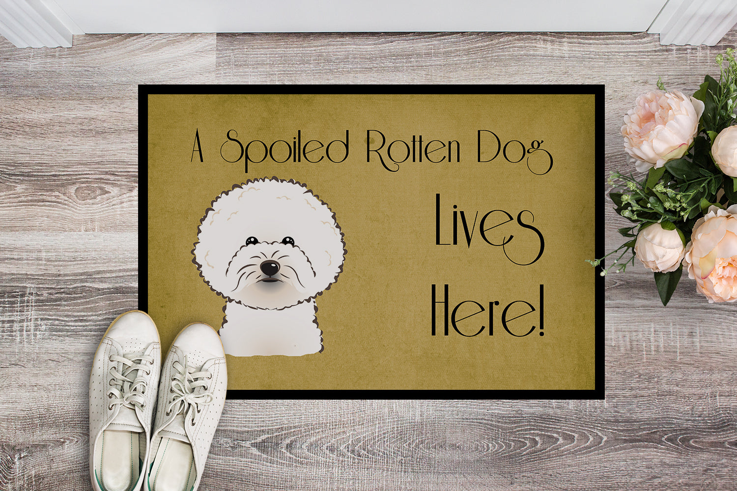 Caroline's Treasures Bichon Frise Spoiled Dog Lives Here Doormat - 24x36 Decorative Floor Mat – Indoor/Outdoor Rug with Artistic Flair BB1465JMAT