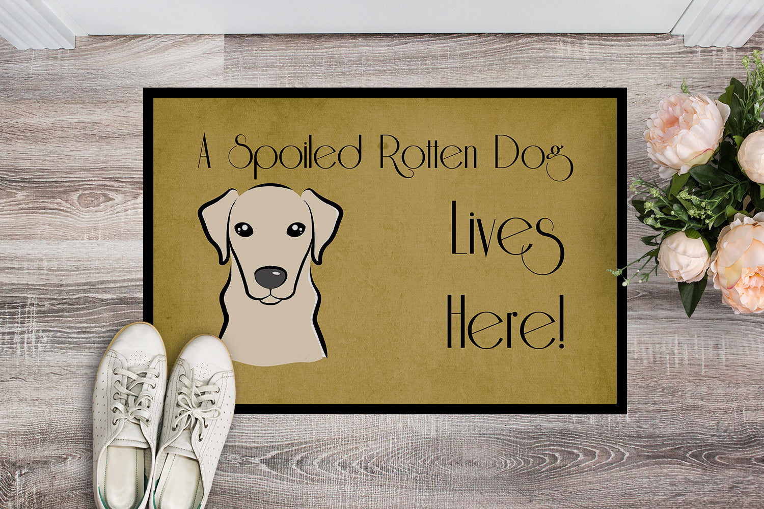Caroline's Treasures Yellow Labrador Spoiled Dog Lives Here Doormat - 24x36 Decorative Floor Mat – Indoor/Outdoor Rug with Artistic Flair BB1470JMAT