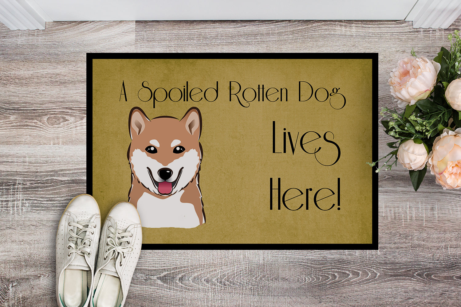 Caroline's Treasures Shiba Inu Spoiled Dog Lives Here Doormat - 24x36 Decorative Floor Mat – Indoor/Outdoor Rug with Artistic Flair BB1473JMAT